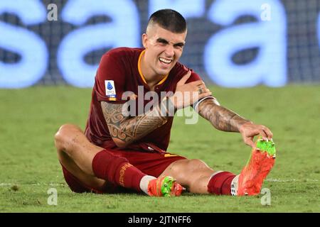 Foto Alfredo Falcone/Lapresse 30 Agosto 2022 - Roma, Italia - sport, calcio - Roma vs Monza - Campionato italiano di calcio Serie A TIM 2022/2023 - Stadio Olimpico. Nella foto: Gianluca Mancini de AS Roma Foto Alfredo Falcone/Lapresse 30 août 2022 Rome, Italie - sport, calcio - Roma vs Monza - Championnat italien de football de Serie A 2022/2023 - Stade Olimpic. Dans la photo: Gianluca Mancini de AS Roma Banque D'Images