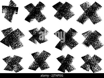 Symboles de croix vectorisés noirs dessinés dans le charbon de bois. Illustration de Vecteur
