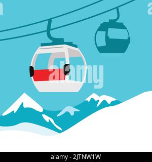 Funiculaire. Télécabine de ski dans les montagnes pour le ski et les sports d'hiver, le tourisme d'hiver. Illustration vectorielle. Illustration de Vecteur