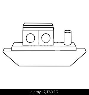 Construction de bateau faite de cubes en bois de couleur, coloration de contour noir, illustration vectorielle isolée dans un style plat. Illustration de Vecteur