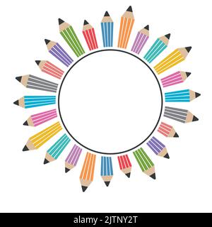 Cadre crayon rond, illustration isolée à vecteur de couleur. Illustration de Vecteur