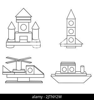 Construction de transport à partir de cubes en bois, contour noir, coloration, vecteur isolé illustration de style plat. Illustration de Vecteur