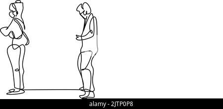 Les gens qui portent des masques en public dans la ville attendent en faisant attention à leur distance. Illustration de Vecteur