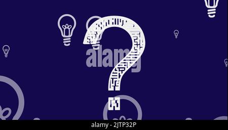 Image du point d'interrogation sur les ampoules sur fond noir Banque D'Images