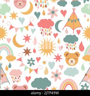 Motifs amusants pour enfants, tons pastel Illustration de Vecteur