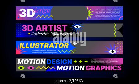Jeu d'en-têtes pour 3D concepteurs. Couvertures horizontales pour artistes. Illustration vectorielle Illustration de Vecteur
