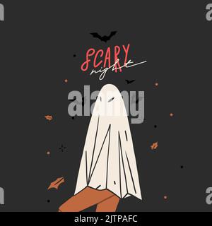 Dessin à la main vecteur graphique clipart illustrations, Halloween costume fête adulte personnes personnages collection set.Creepy Halloween Illustration de Vecteur