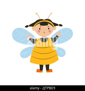 Une fille en costume d'abeille pour Halloween. Un enfant en costume de carnaval. Illustration vectorielle de style plat Illustration de Vecteur
