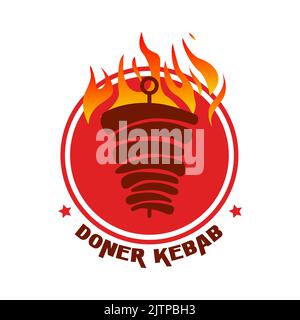 Icône du logo Doner Kebab. Restaurant turc et arabe Fast Food éléments de conception pour logo, étiquette, emblème, signe. Vecteur. Illustration de Vecteur