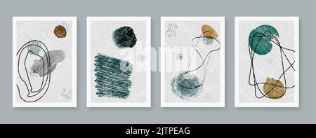 Ensemble boho couleur eau d'illustrations minimalistes créatives peintes à la main pour la décoration murale, l'impression, la couverture, le papier peint, la carte postale ou la couverture de brochure Illustration de Vecteur
