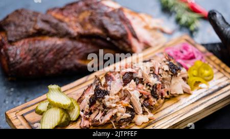 menu du restaurant grill, bois de porc tiré Banque D'Images