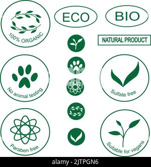 Icônes ECO. Emblèmes vectoriels et étiquettes pour cosmétiques biologiques. Illustration de Vecteur