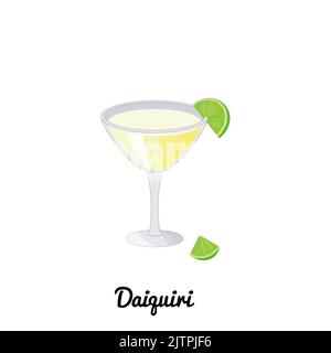 Cocktail alcoolisé Daiquiri avec garniture de style dessin animé isolée sur fond blanc. Illustration de Vecteur