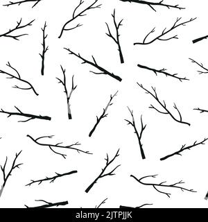 Motif noir et blanc sans couture avec branches d'arbre dessinées à la main. Illustration de Vecteur