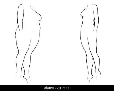 Conceptuel graisse surpoids femme vs Slim FIT corps sain après la perte de poids ou le régime avec les muscles mince jeune femme. 3D illustration pour la forme physique, le mot Banque D'Images