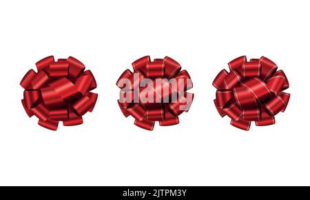 Ensemble de noeuds rouges décoratifs brillants isolés sur fond blanc. Illustration de Vecteur