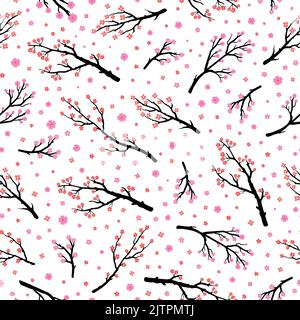 Motif sans couture avec branches et fleurs en sakura ou en cerisier. Illustration de Vecteur