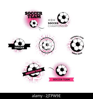 Logo football pour Femme et fille avec ballon. Étiquette ou emblème de football vectoriel simple en couleurs roses. Équipe de football pour Fille. Illustration de Vecteur