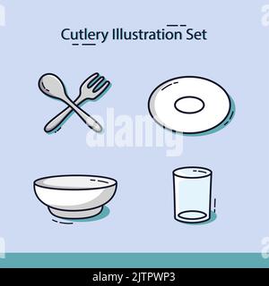 Un ensemble d'illustrations de coutellerie de style dessin animé Illustration de Vecteur
