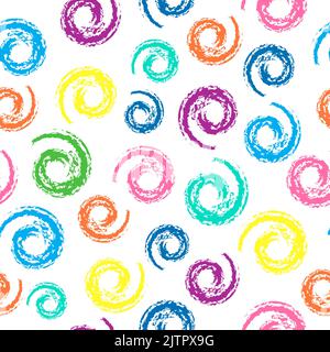 Motif sans couture avec points à tracer. Crayon main colorée dessin spiralé spirales cercles motif. Fond abstrait vectoriel, adapté au papier peint Illustration de Vecteur