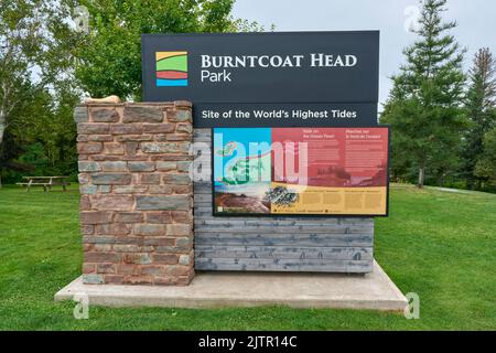 Panneau à l'entrée du parc Burntcoat Park Head Park à East Hants, près de Noel Nouvelle-Écosse. Cette région de la baie de Fundy a les marées les plus hautes du moût. Banque D'Images