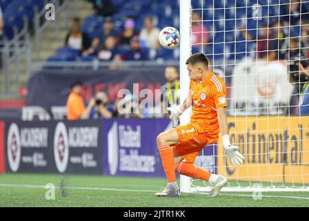 31 août 2022 ; Foxborough, ma, États-Unis ; Gabriel Slonina (1), gardien de feu de Chicago, en action lors d'un match MLS entre Chicago Fire et la révolution de la Nouvelle-Angleterre au stade Gillette. Anthony Nesmith/CSM Banque D'Images