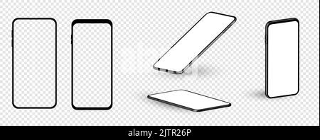 Cadre du smartphone sans écran vide, position de rotation. Illustration isométrique téléphone cellulaire. Modèle pour la publicité ou la page au site, marketing, pres Illustration de Vecteur