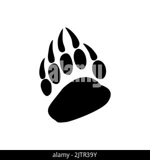 Ours sauvage animaux marches isolés empreintes de pieds icône de silhouette noire. Les marches de l'ours prédateur du panda vectoriel, les empreintes de la faune sauvage du grizzli américain avec des griffes ou des ongles, les timbres géants de l'ours syrien Illustration de Vecteur