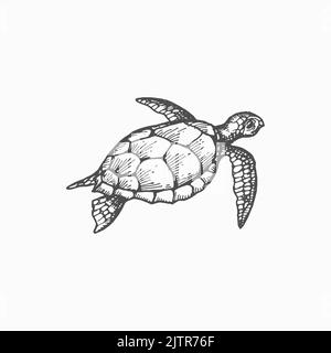 Tortue de mer en similicuir isolée marine animal sous-marin icône d'esquisse monochrome. La tortue luth ou la tortue luth de la faune aquatique Vector. Luth, le plus grand de tous Illustration de Vecteur