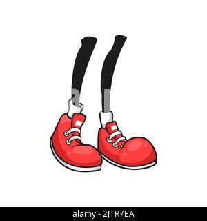 Chaussures de sport mode Black legs avec pointe en caoutchouc blanc et lacets isolés membres de dessin animé. Skateurs de sport Vector, pieds comiques de personnage d'enfant, chaussures de style adolescent urbain, conception de bottes amusantes Illustration de Vecteur