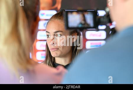 Tubize, Belgique, 01 septembre 2022. La Belge Tessa Wullaert photographiée lors d'une conférence de presse de l'équipe nationale féminine de football belge The Red Flames, à Tubize, le jeudi 01 septembre 2022. Vendredi, l'équipe jouera en Norvège dans les qualifications pour les Championnats du monde. BELGA PHOTO DAVID CATRY Banque D'Images