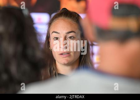 Tubize, Belgique, 01 septembre 2022. La Belge Tessa Wullaert photographiée lors d'une conférence de presse de l'équipe nationale féminine de football belge The Red Flames, à Tubize, le jeudi 01 septembre 2022. Vendredi, l'équipe jouera en Norvège dans les qualifications pour les Championnats du monde. BELGA PHOTO DAVID CATRY Banque D'Images