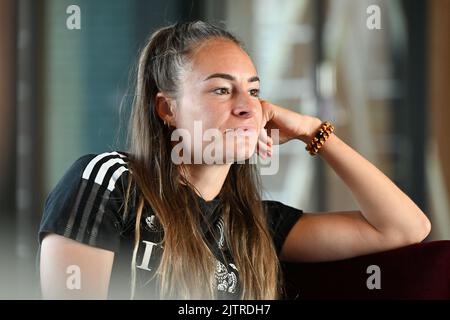 Tubize, Belgique, 01 septembre 2022. La Belge Tessa Wullaert photographiée lors d'une conférence de presse de l'équipe nationale féminine de football belge The Red Flames, à Tubize, le jeudi 01 septembre 2022. Vendredi, l'équipe jouera en Norvège dans les qualifications pour les Championnats du monde. BELGA PHOTO DAVID CATRY Banque D'Images