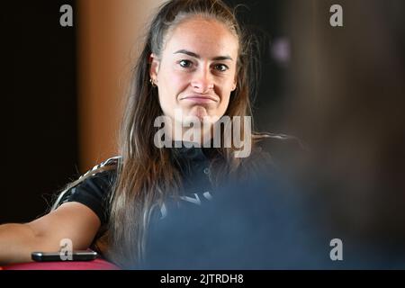 Tubize, Belgique, 01 septembre 2022. La Belge Tessa Wullaert photographiée lors d'une conférence de presse de l'équipe nationale féminine de football belge The Red Flames, à Tubize, le jeudi 01 septembre 2022. Vendredi, l'équipe jouera en Norvège dans les qualifications pour les Championnats du monde. BELGA PHOTO DAVID CATRY Banque D'Images