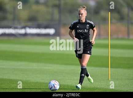 Tubize, Belgique, 01 septembre 2022. Janice Cayman de Belgique photographié en action lors d'une session de formation de l'équipe nationale féminine de football belge les flammes rouges, à Tubize, le jeudi 01 septembre 2022. Vendredi, l'équipe jouera en Norvège dans les qualifications pour les Championnats du monde. BELGA PHOTO DAVID CATRY Banque D'Images