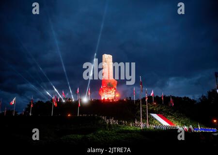 Gdansk, Pologne. 01st septembre 2022. Monument aux défenseurs de Westerplatte vu pendant le 83rd anniversaire de l'éclatement de la Seconde Guerre mondiale à Westerplatte. (Photo de Mateusz Slodkowski/SOPA Images/Sipa USA) crédit: SIPA USA/Alay Live News Banque D'Images
