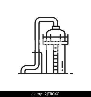 Réservoir de stockage d'huile avec une goutte d'huile et icône de ligne mince isolée par échelle. Icône de style de contour de dépôt de l'industrie pétrolière vectorielle. Réservoir d'eau, réservoir de stockage de gaz brut, essence et benzène grande bouteille Illustration de Vecteur