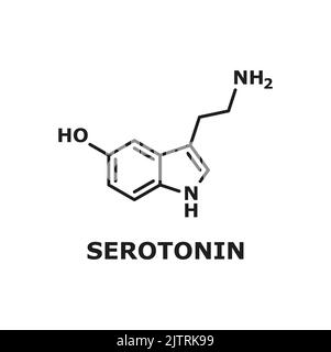 Formule de sérotonine Icon structure chimique de ligne mince isolée. Neurotransmetteur vectoriel monoamine modulant les processus d'humeur, d'apprentissage et de mémoire. Motiva Illustration de Vecteur