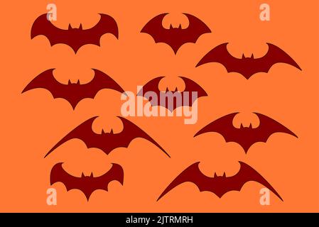 Ensemble vectoriel de différentes battes d'Halloween.Chauves-souris volantes pour Halloween.Vampire vecteur bat.Silhouette sombre de chauve-souris survolant dans un style plat Illustration de Vecteur