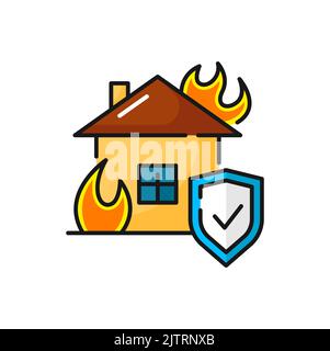 Maison en feu assurance de propriété isolée contre le feu couleur contour icône. Incendie criminel de la maison, panneau d'écran de protection de sécurité, incendie Illustration de Vecteur