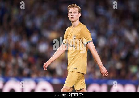 Frenkie de Jong du FC Barcelone lors du match de la Liga entre Real Sociedad et le FC Barcelone, a joué au stade Reale Arena de 21 août 2022 à San Sebastian, en Espagne. (Photo de Cesar Ortiz / PRESSIN) Banque D'Images