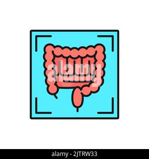 Diagnostic IRM, imagerie radiologique gastro-intestinale et tomographie par TDM, icône de couleur vectorielle. Imagerie par résonance magnétique MRT ou IRM du côlon et des intestins f Illustration de Vecteur
