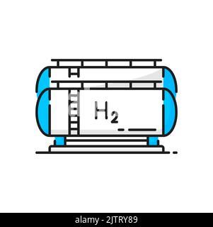 Icône de couleur de citerne à hydrogène, réservoir de stockage H2, symbole de vecteur de production d'énergie verte. Station de production d'hydrogène, usine de ravitaillement en carburant ou station de stockage de produits chimiques d'hydrogène citerne, icône linéaire Illustration de Vecteur