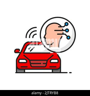 Voiture auto-pilotante intelligence artificielle véhicule sans conducteur icône de contour de couleur. Reconnaissance et suivi autonomes du vecteur, système de conduite automatisé Illustration de Vecteur