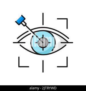 Chirurgie au laser oculaire, ophtalmologie lasik Treatment Icon, correction médicale de la vision vectorielle. Ligne de chirurgie au laser des yeux icône pour la maladie de cornée ou l'opération de myopie sur la rétine, la correction de la vue réfractive Illustration de Vecteur