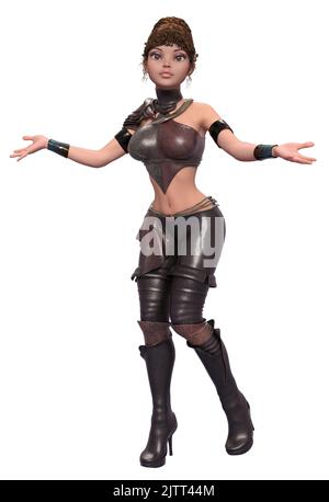 Fantasy caricature fille porte corsair, tenue de guerrier, 3D Illustration. Banque D'Images