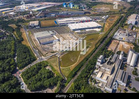 Vue aérienne, zone industrielle Westfalenhütte, chantier de construction du parc Prologueis Dortmund DC2, Rewe Logistik, Walzwerkstraße angle Sinterstraße, Bors Banque D'Images