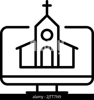 Service d'église en ligne diffusion vidéo, chapelle chrétienne dans le moniteur média plat vecteur icône pour les applications et les sites Web Illustration de Vecteur