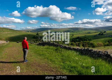 Personne jouissant d'une vue sur North Pennine sur Cowshill, Weardale, Country Durham, Royaume-Uni Banque D'Images