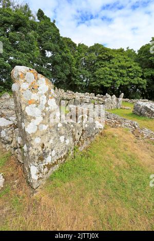 DIN Lligwy ancienne colonie en pierre ruinée près de Moelfre, île d'Anglesey, Ynys mon, pays de Galles du Nord, Royaume-Uni. Banque D'Images